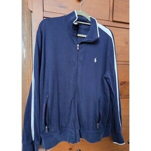 Polo Ralph Lauren Size Large Navy Blue  Full Zip Collared Track Jacket Pony